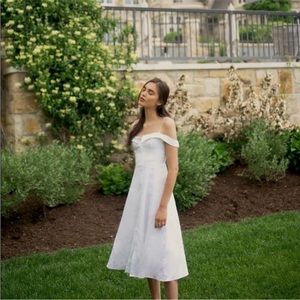 Reformation Allegro Dress - white linen off shoulder midi dress - 8